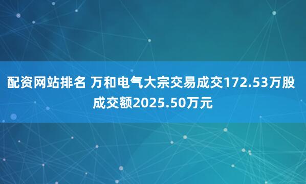 配资网站排名 万和电气大宗交易成交172.53万股 成交额2025.50万元